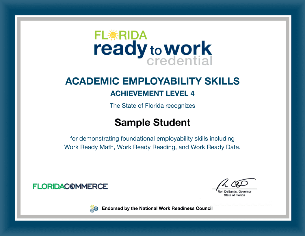 Florida Ready to Work Academic Employability Skills Credential - Level 4