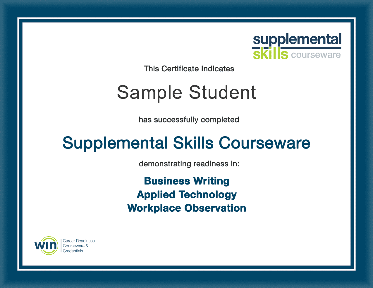 Supplemental Skills courseware certificate of completion