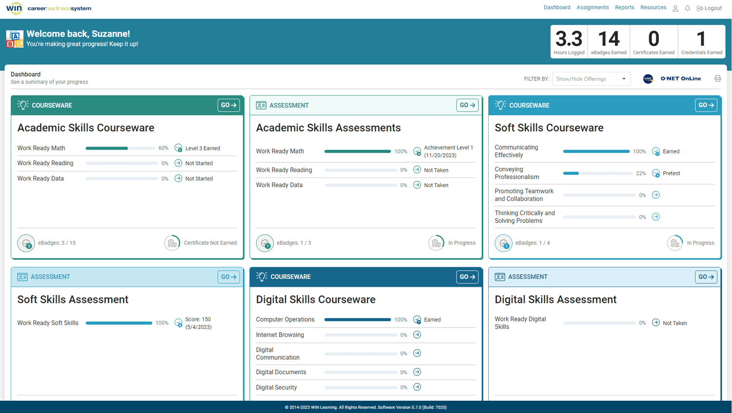 Desktop view of the new learner dashboard