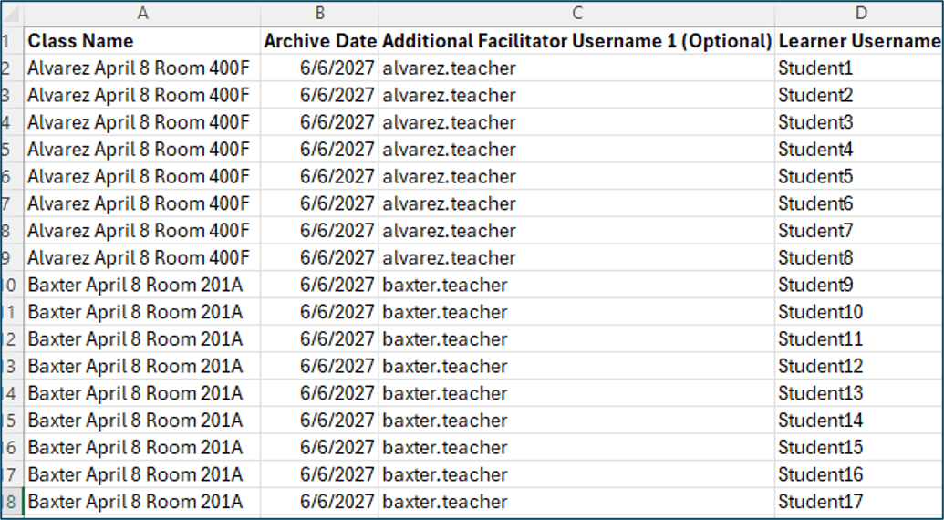 Sample class roster file