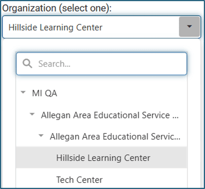 Organization dropdown menu