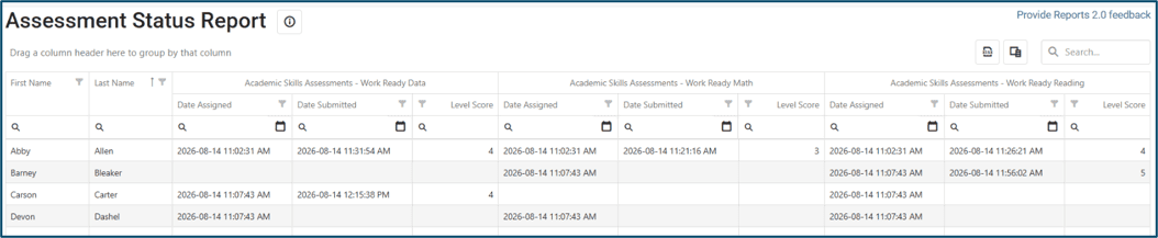 Learner Summary view of Assessment Status Report