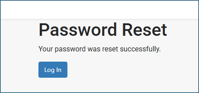 Confirmation screen notifying user that password was successfully reset