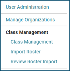 Admin dropdown menu