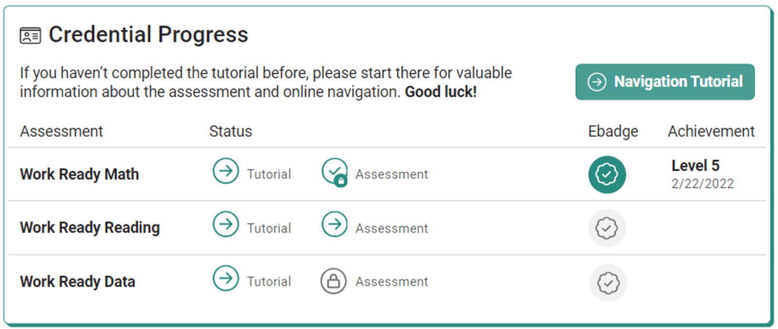 Image of the Academic Skills Assessments, showing one complete, one assigned, and one unassigned.