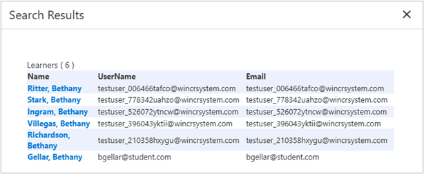 dialogue box with list of users