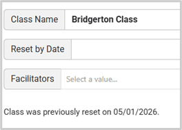 Class Management screen with previous reset date displayed