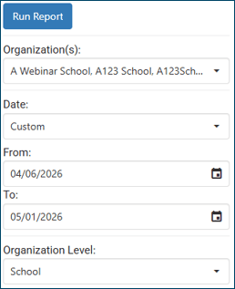 Filter options for Learner Credential Summary Report with fields for a custom date range
