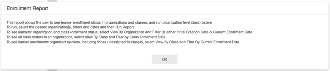 Pop-up window with additional information about the Enrollment Report