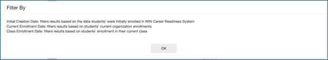Pop-up window with additional information about the Filter By function