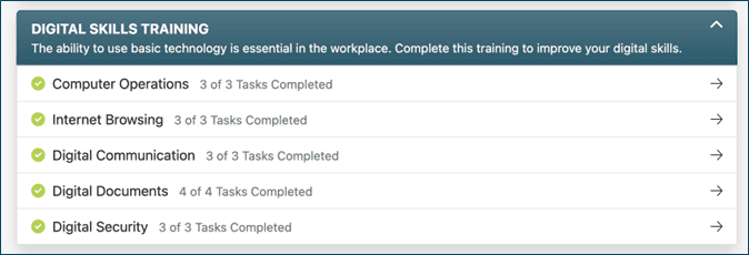 View of Digital Skills Training modules