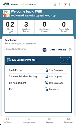 Mobile view of My Assignments tile on Learner Dashboard