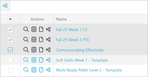 A list of assignments with three items selected