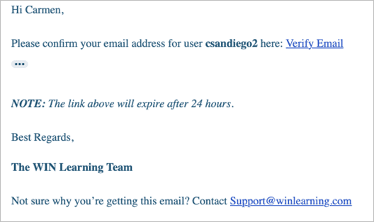 Sample confirmation email to new user