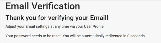 Popup window notifying user that their email has been verified