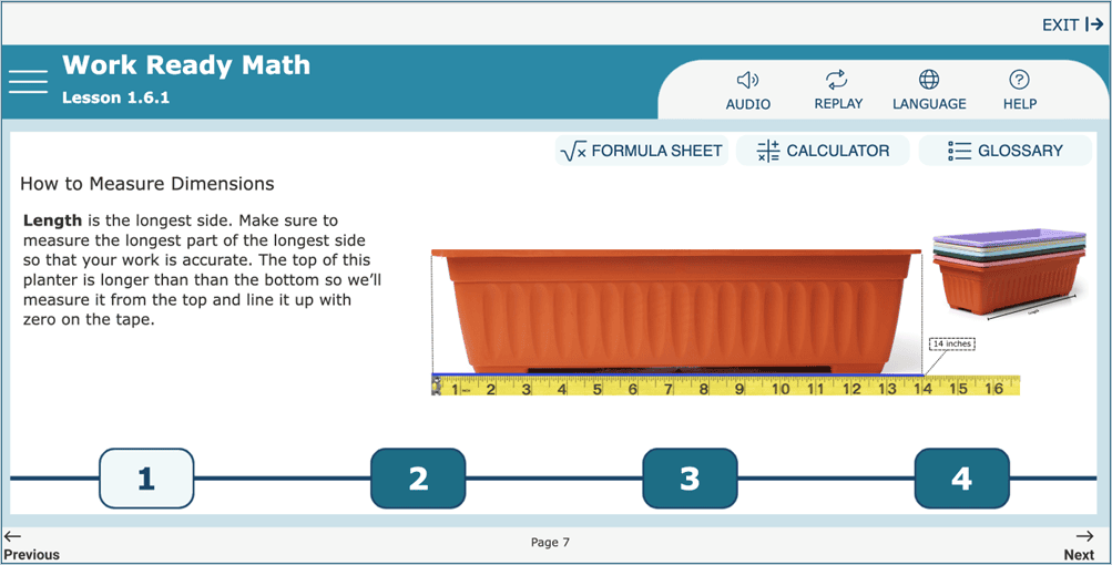 Work Ready Math Lesson about measuring dimensions
