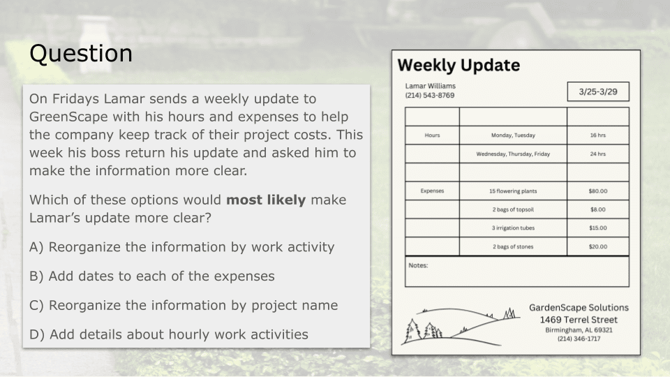 Work Ready Reading practice question