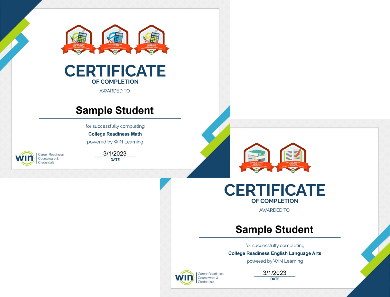 Image of the College Readiness Courseware Certificates of Completion