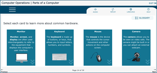 Computer Operations lesson with interactive flip cards