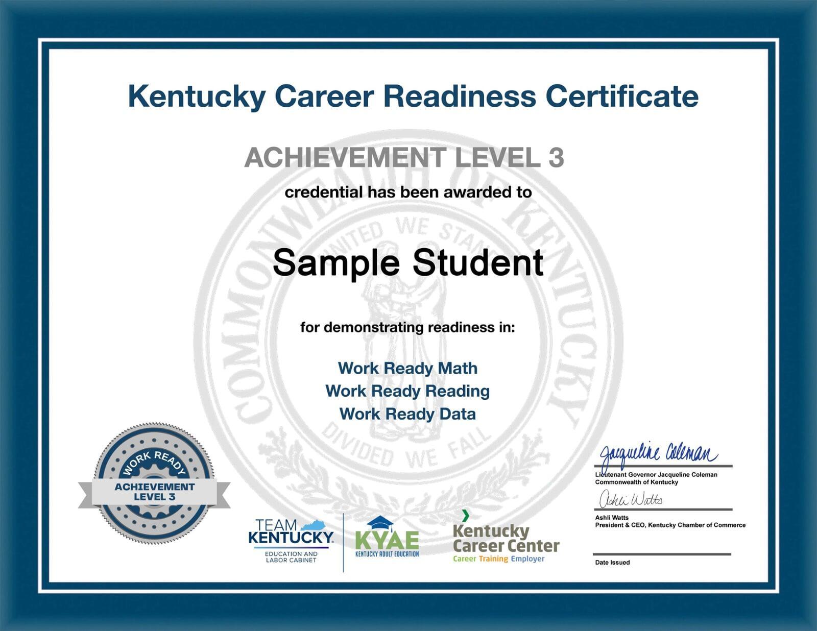 Sample Kentucky Career Readiness Credential