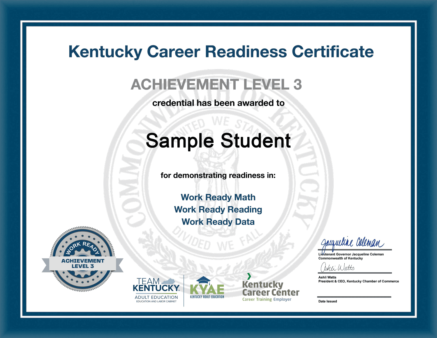 Sample Kentucky Career Readiness Credential