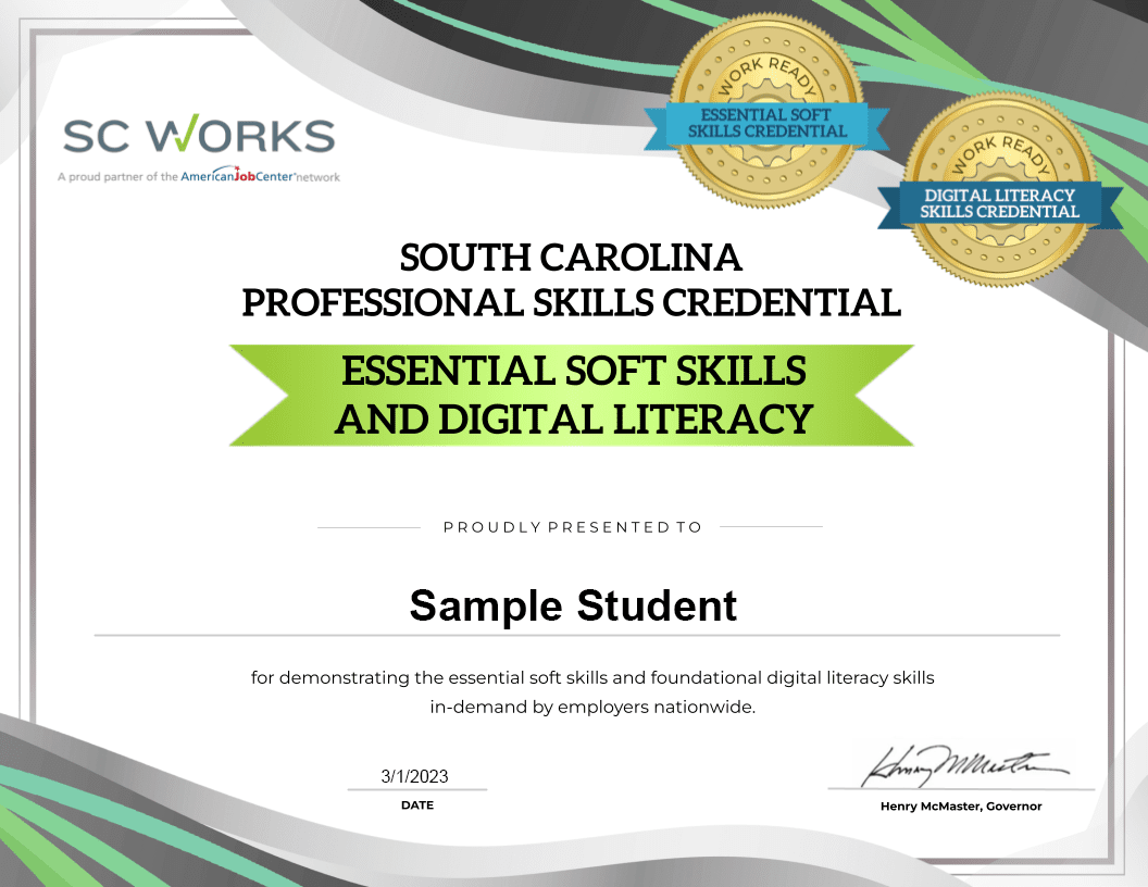 Image of the South Carolina Professional Skills Credential