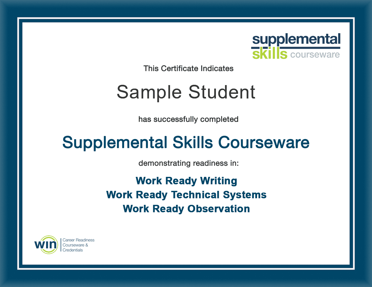 Supplemental Skills courseware certificate of completion
