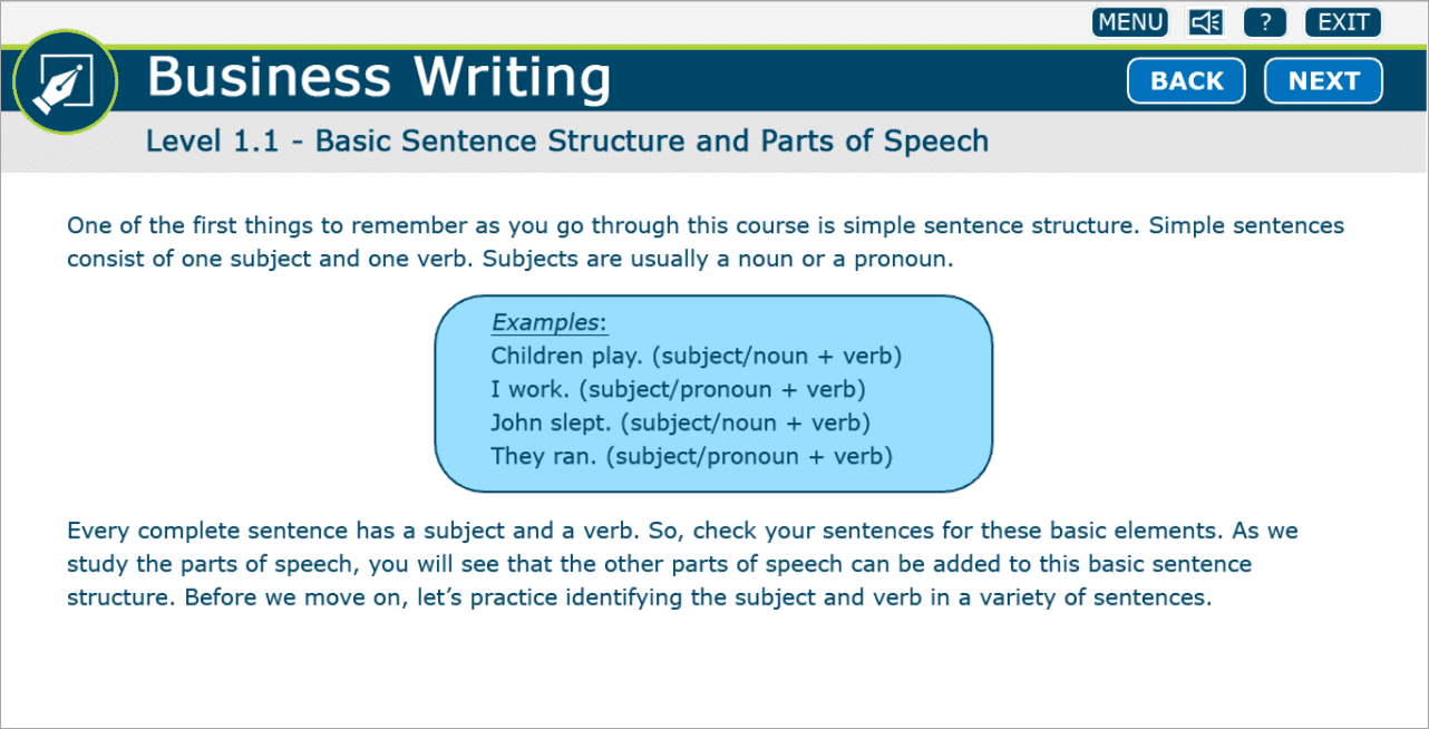 Business Writing Level 1.1: Basic Sentence Structure and Parts of Speech