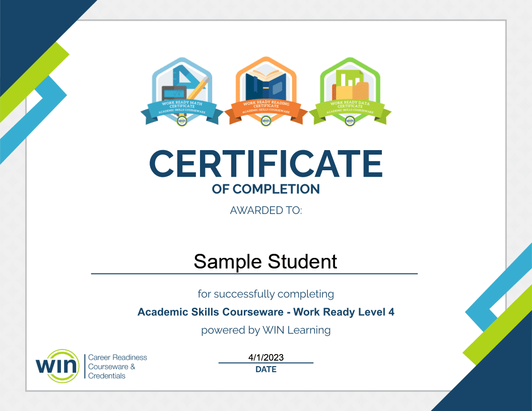 Academic Skills Courseware Certificate of Completion