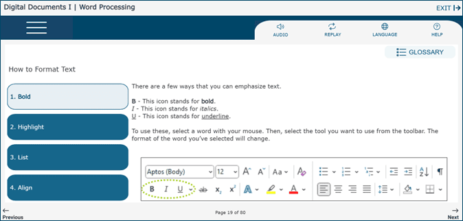 Digital Documents lesson about how to format text in a Word document