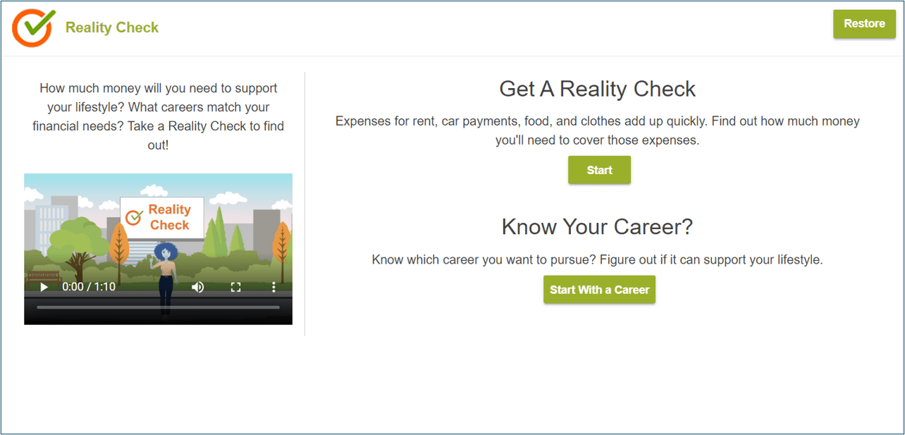 Reality Check start screen