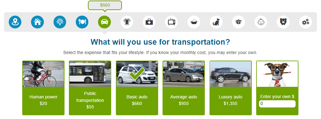 Reality Check transportation screen