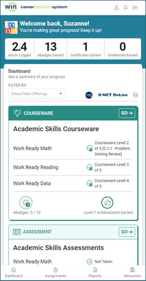 Mobile view of new learner dashboard