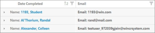 Learner Listing Report showing users' email addresses
